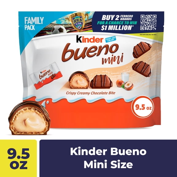Kinder Bueno Mini, Milk Chocolate and Hazelnut Cream, Family Pack, Individually Wrapped Chocolate Bars, 9.5 oz