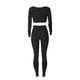 thumbnail image 3 of Gibobby Ropa Deportiva Mujer Traje de pantalones deportivos de Yoga ajustados de dos piezas con cuello cuadrado de manga larga de Color sólido informal a la moda para mujer(Negro, L), 3 of 5