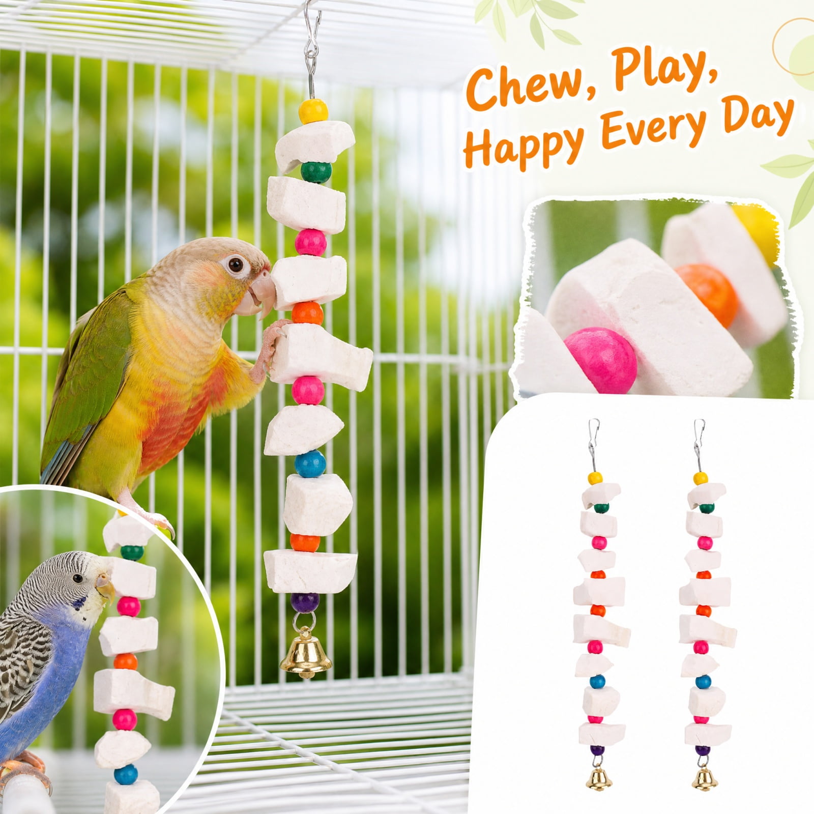 Small Bird Cage Cuttlebone Chew Toys for Parakeets Cockatiels and Conures Hanging Bird Toys for Cage Accessories Engagement Gift Durable Parrot Beak Trimming Toys