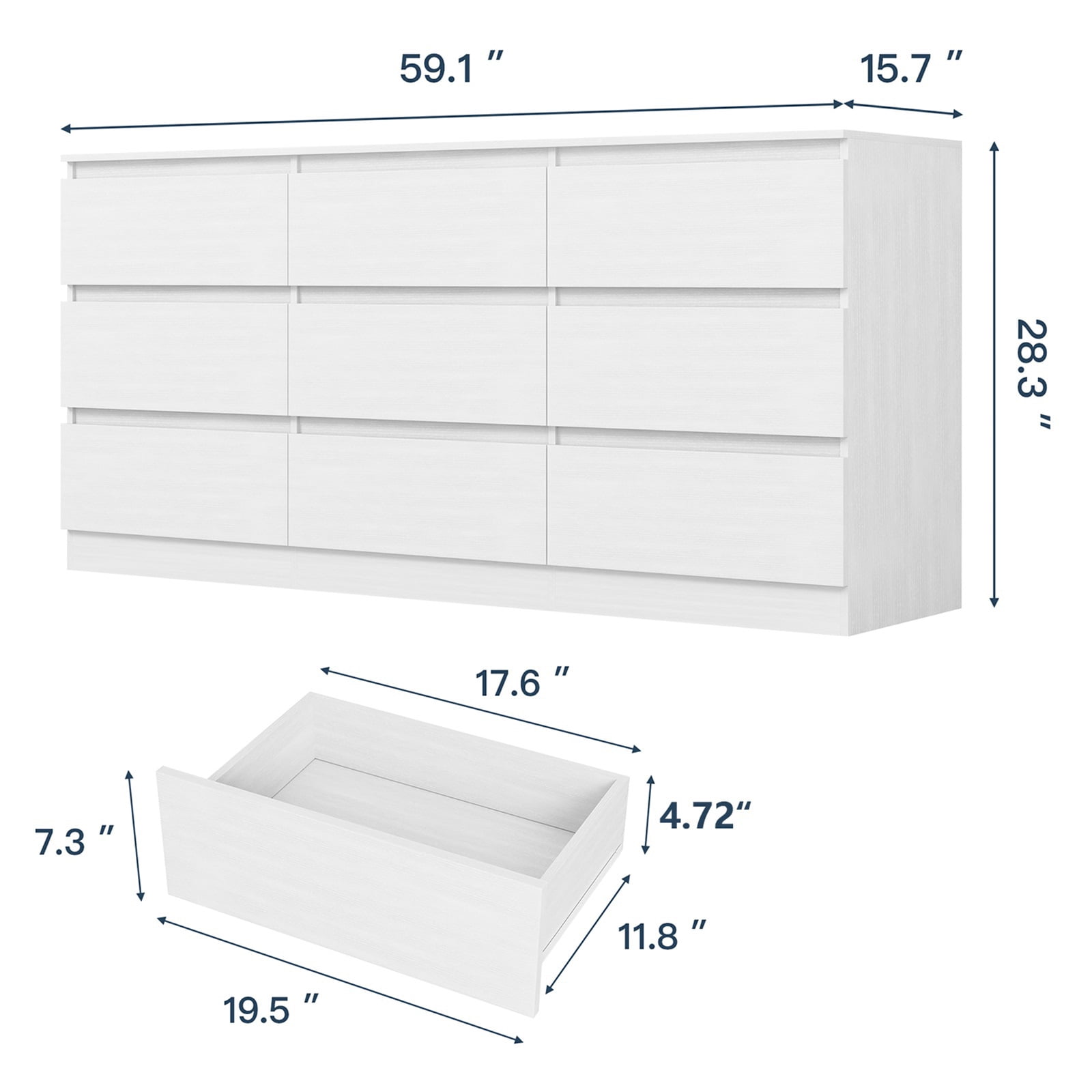 Hommoo White 9 Drawer Dresser, Wood Modern Storage Cabinet Dresser Organizer, Chest of Drawers for Living Room, Closet, Hallway, Nursery