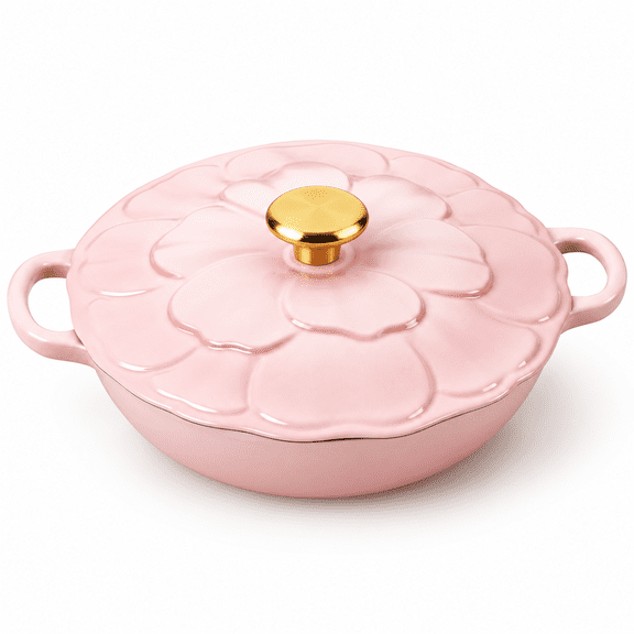 3 Qt Enameled Cast Iron Dutch Oven Braiser Pan, 11 Inch Pink Enamel Cookware