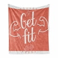 thumbnail image 1 of Fitness Soft Flannel Fleece Throw Blanket, Get It Lettering with Bodybuilder Man Arms Biceps Be Strong Achievement, Cozy Plush for Indoor and Outdoor Use, 70" x 90", Coral and White, by Ambesonne, 1 of 6