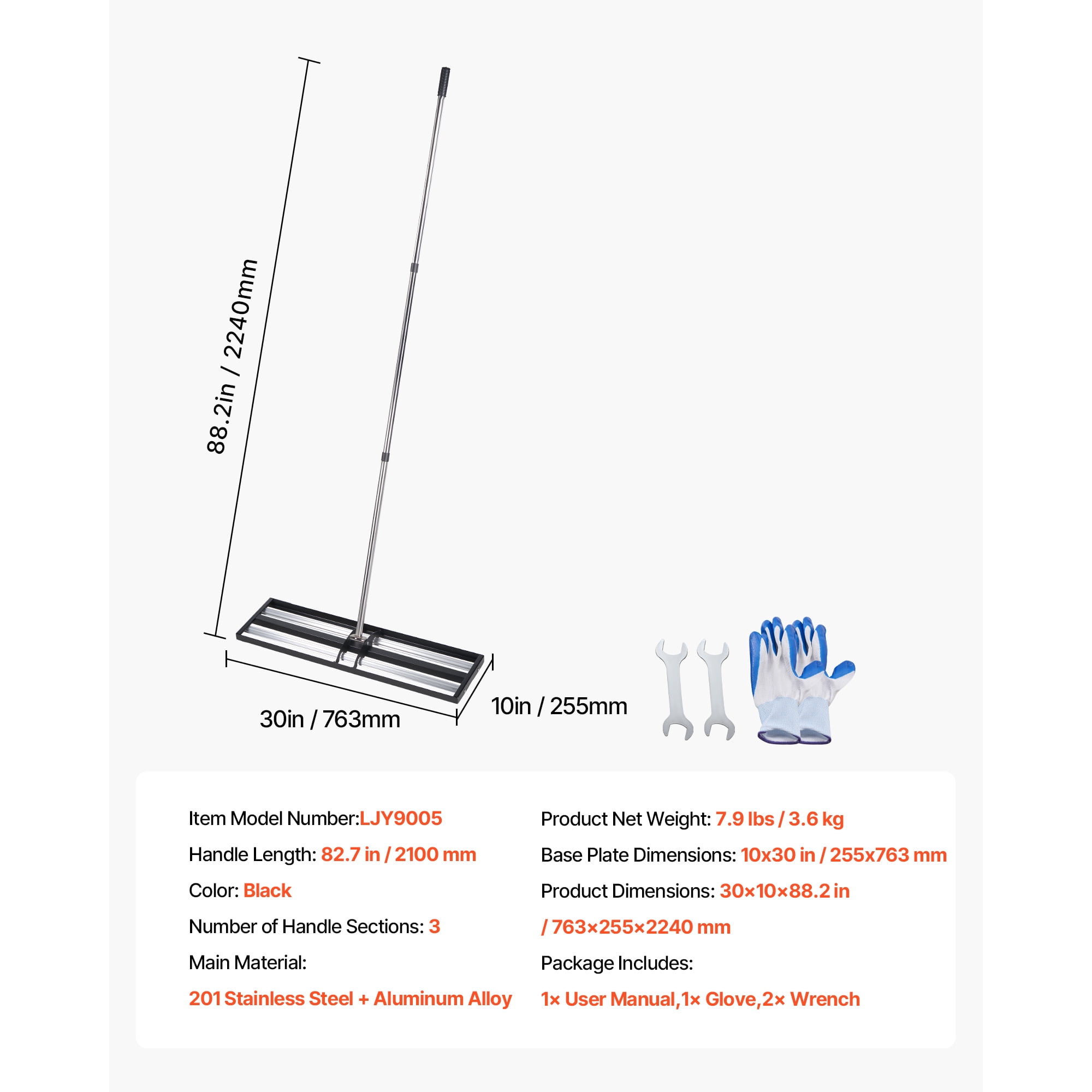 KFFKFF Updated Lawn Leveling Rake with Roller, 30" x 10" Stainless Steel Leveler with Adjustable 83.9" Handle, Durable Yard Leveling Tool for Golf Courses and Lawns
