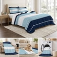 thumbnail image 6 of Twin Quilt Set 68''x86'', Navy Blue Aqua Stripe Lightweight Summer Bedspread Coverlet Set with 2 Pillow Shams, Modern Art Horizontal Striped Breathable All Season Quilt Bedding for Dorm/Bedroom, 6 of 9