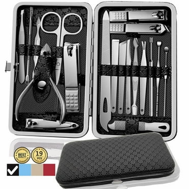 WUSI Manicure Set 19 in 1 Nail Clippers, Stainless Steel Professional Grooming Kits, Nail Care Tools Pedicure kit with Luxurious Travel Case (Black)