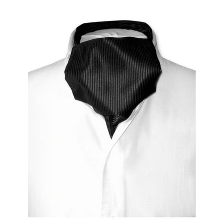 - Antonio Ricci ASCOT Solid BLACK Ribbed Pattern Color Cravat Men's Neck Tie