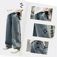 thumbnail image 6 of Little Girls' Jeans Embroidered Girls Flare Leggings with Pockets High Waist Wide Leg Jeans Cute Clothes for Girls 9-10 Y, 6 of 8