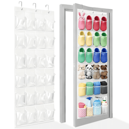 Over The Door Shoe Organizer - Space Saving Shoe Rack for Closet Door with 24 Pockets and Hook, Shoe Holder Back of Door Organizers for Shoes, Hanging Shoe Organizer(White)
