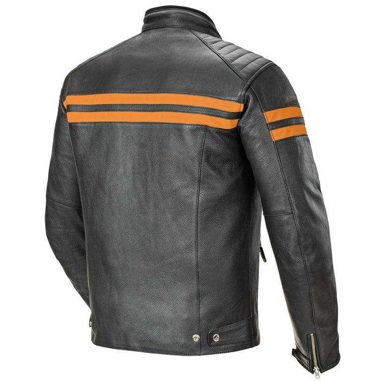 Joe Rocket Classic 92' Men's Leather Jacket (Black/Orange, Small