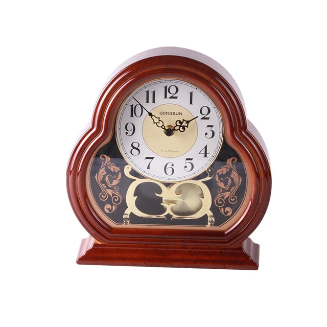 Reloj despertador de estilo europeo vintage de madera con acabado en nogal