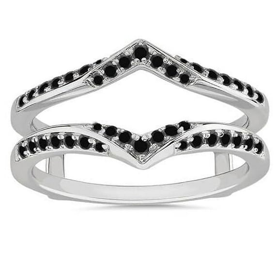 Gems Jewels 1.85 Ct Round Cut Black Diamond Wedding Engagement Enhancer Guard Wrap Ring 14K White Gold Plated 925 Sterling Silver For Women's -5.5