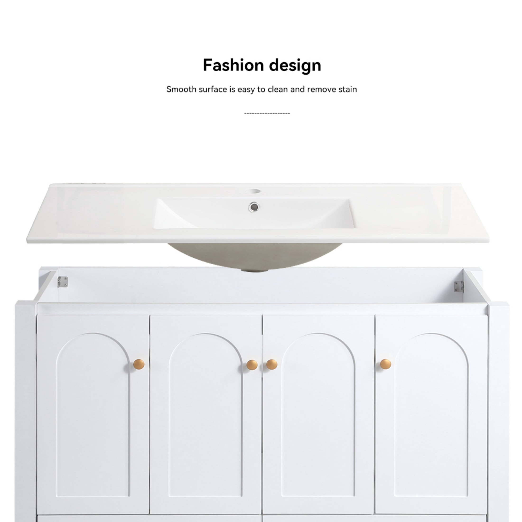 48"Bathroom Vanity, Bathroom Storage Cabinet with 4 Soft close doors and 2 drawers, Freestanding Bathroom Vanities with Sink, White