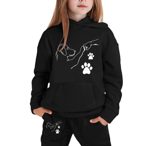 Byoo Toddler Girls Tracksuit Outfits Cute Cartoon Fist Bump Print Pockets Hooded Sweatshirt Sweatpants Set Warm Clothes Set