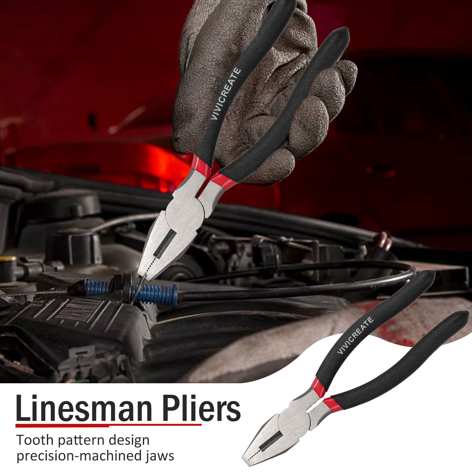 Vivicreate 4-Piece Pliers and Adjustable Wrench Set, Heavy Duty Cr-V Steel Tools with 7" Linesman, 8" Adjustable Wrench, 9" Water Pump and 10" Groove Joint Pliers for Home, Garage, and Auto Repairs