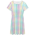 thumbnail image 3 of Rainbow Plaid Dress Fashion Beach Short Sleeve Dresses Female Party Printed Sundress, 3 of 7