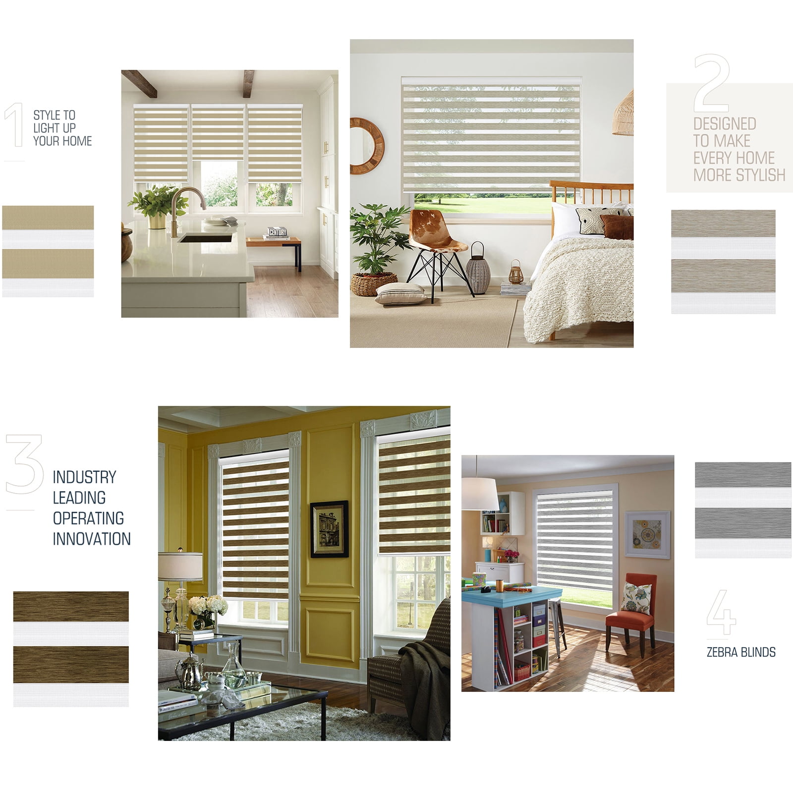 Keego No Drilling Zebra Window Shades Modern Design Roller Shade w/ Dual Layers Light Filtering White Valance Blinds for Home Office Bathroom White Fabric 52.5"w x 44.0"h