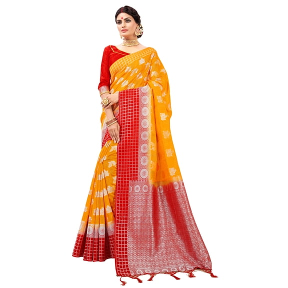 Sarees for Women Banarasi Art Silk Silver Zari Saree l Indian Ethnic Wedding Diwali Gift Sari with Unstitched Blouse