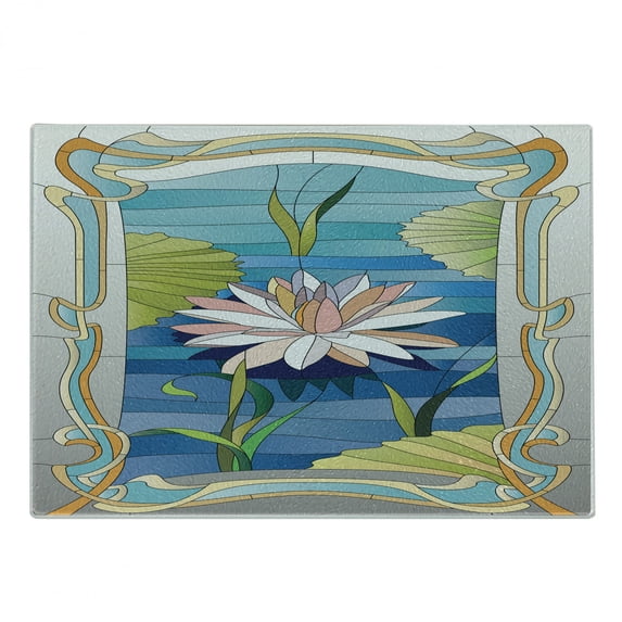 Art Nouveau Cutting Board, Lotus on the Water Baroque Avant Garde Classic Architecture Pattern, Decorative Tempered Glass Cutting and Serving Board, Small Size, Multicolor, by Ambesonne