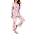 thumbnail image 2 of Puntoco Conjunto de pijama cómodo para mujer, conjunto de pijama informal con cuello en V y pantalones largos con estampado navideño para mujer, 2 of 5
