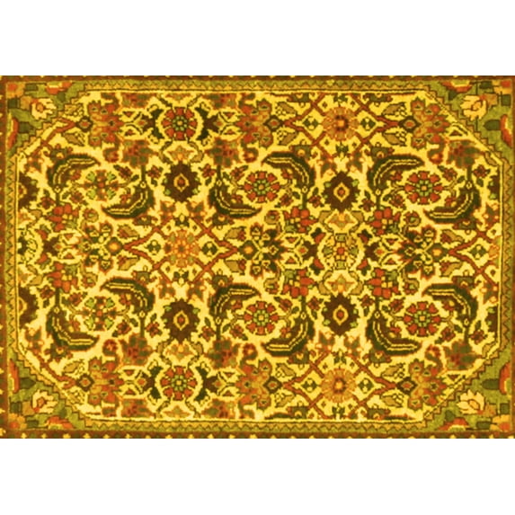 Ahgly Company Machine Washable Indoor Rectangle Persian Yellow Traditional Area Rugs, 7' x 10'