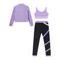 thumbnail image 4 of Hansber Kids Girls 3 Pcs Skating Dance Outfit Jacket Crop Top with Pants Set Ice Skating Gymnastic Light Purple 16, 4 of 5