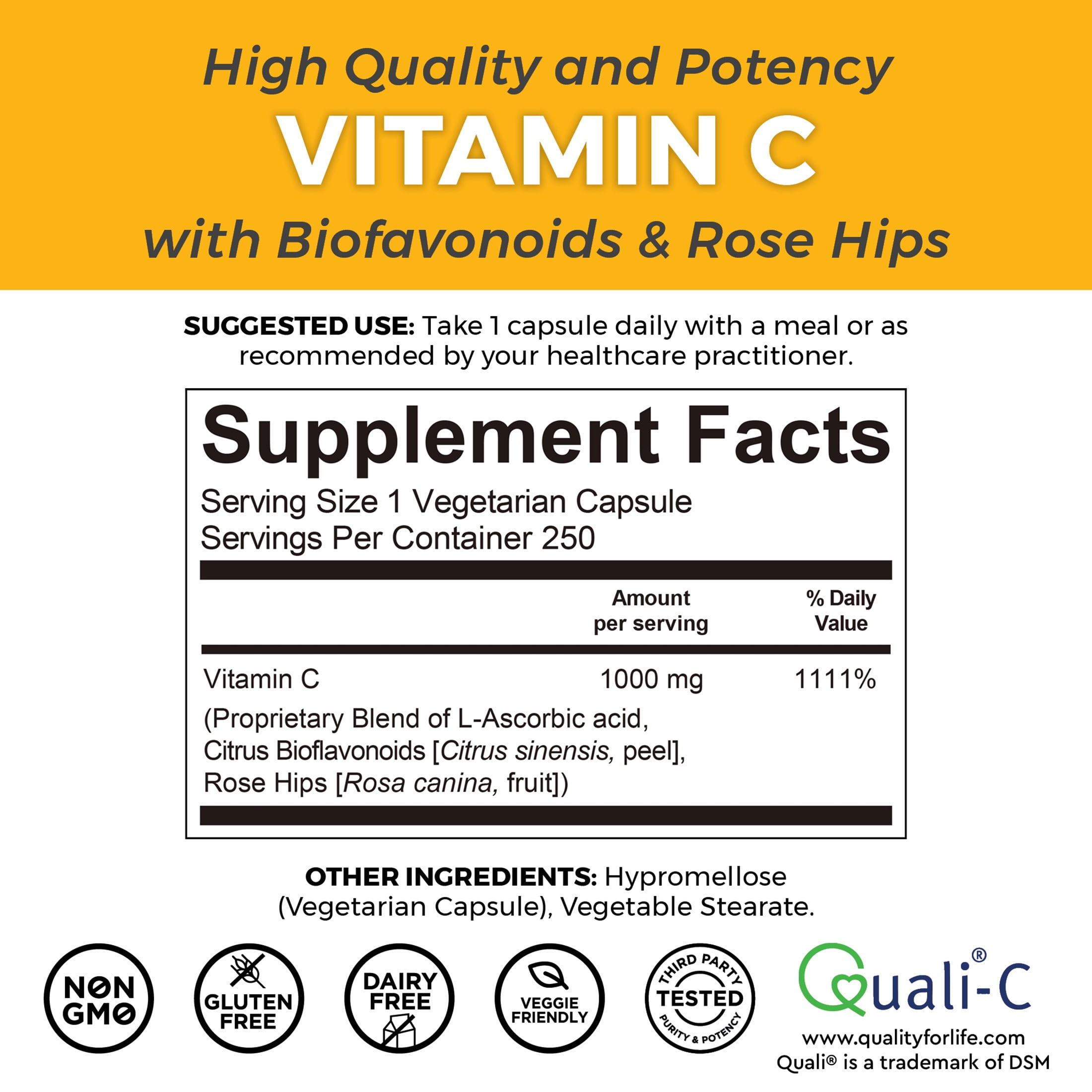 Viva Naturals Vitamin C 1000mg, 250 Vegetarian Capsules