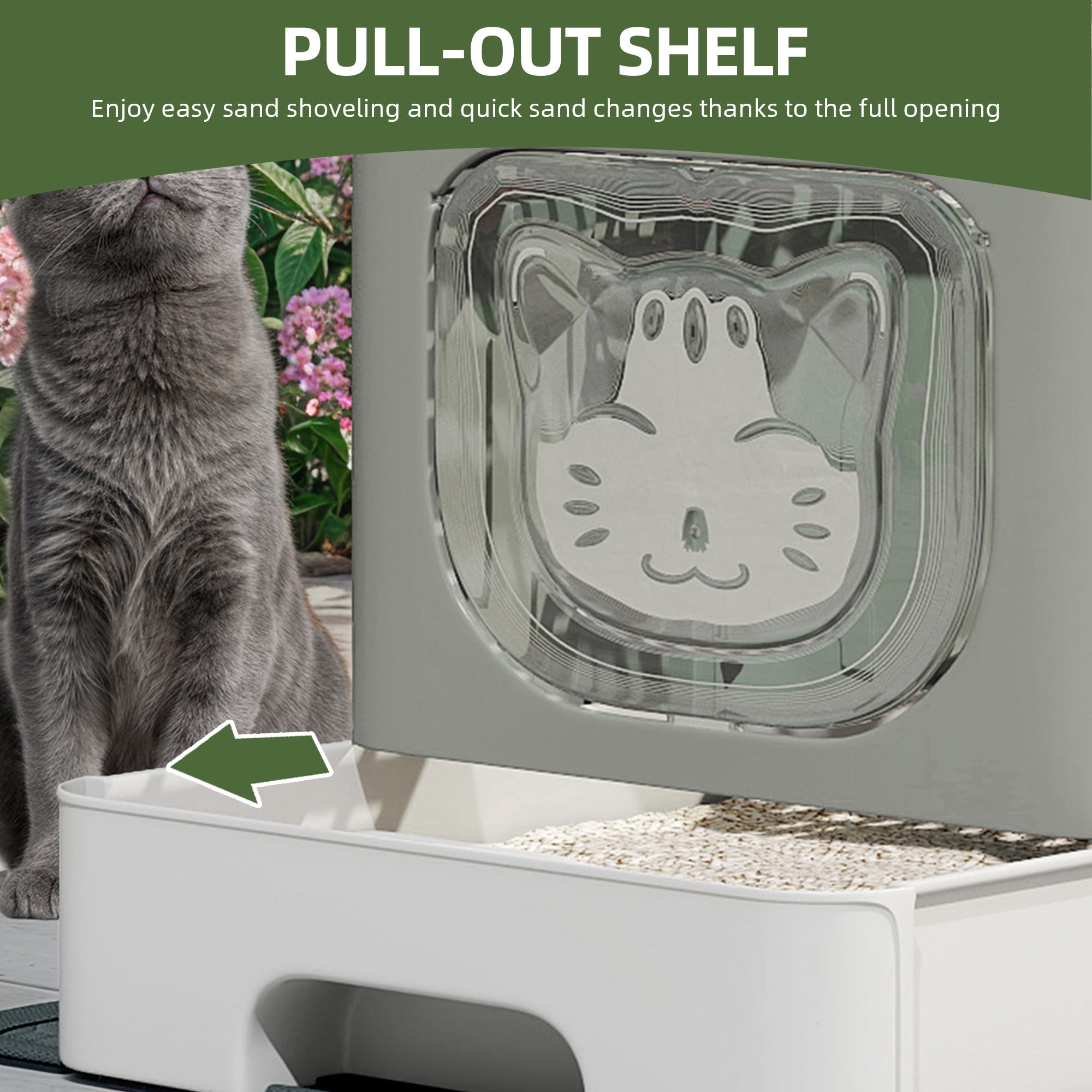 Uforic Large Enclosed Cat Litter Box with Mat and Litter Scoop,Cat Toilet Box with Lid Drawer Type Easy to Clean,Gray