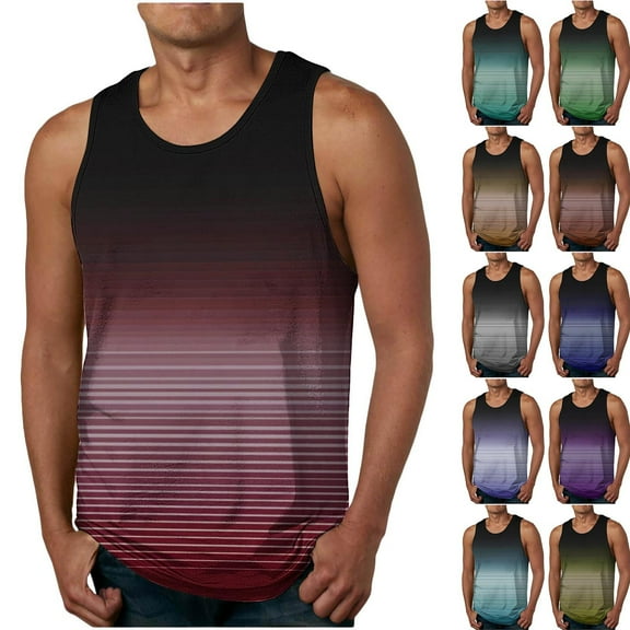 Axiiglly Tank Tops for Men Soft Cotton Slimming Tank Tops Striped Print Sleeveless Undershirts Casual Summer Workout Gym Tank Tops