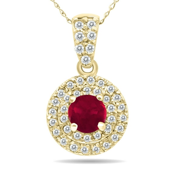 SZUL Women's 3/4 Carat TW Double Halo Ruby And Diamond Pendant in 10K Yellow Gold