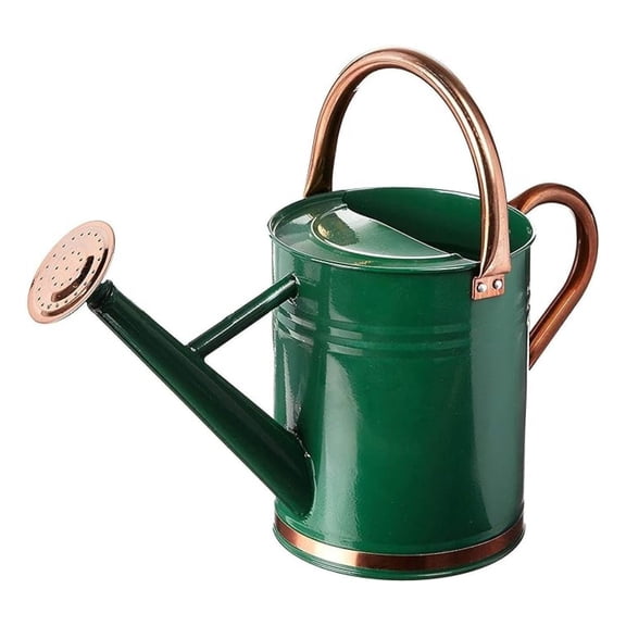Galvanized Steel Watering Can, 1 Gallon - Green with Copper Accents