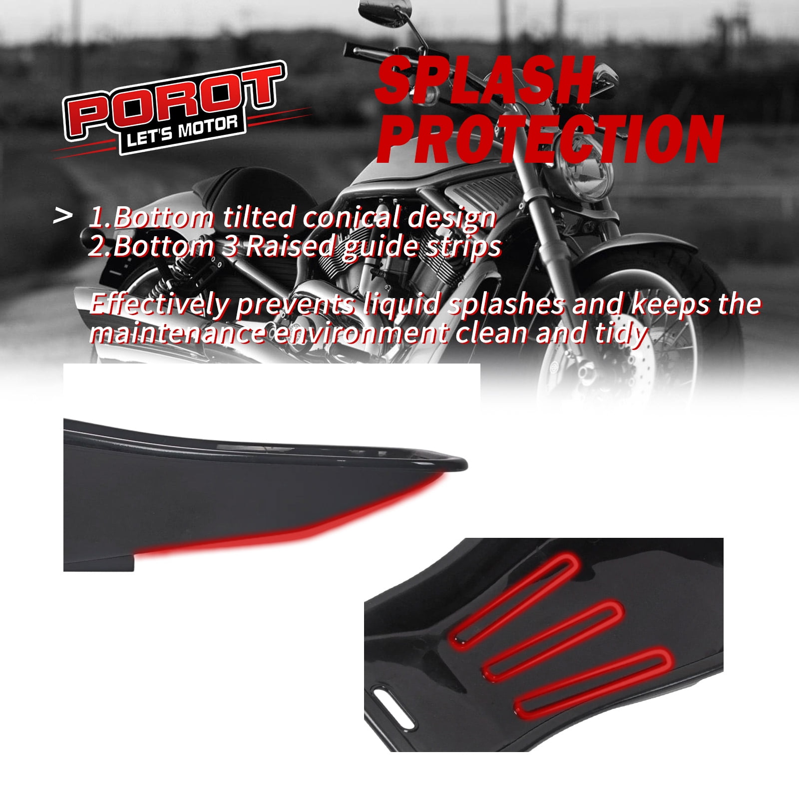 Porotmotor Oil Drain Pan 2L Tray Container Storage for Low Profile Motorcycle Oil Change Splash Repair Recovery