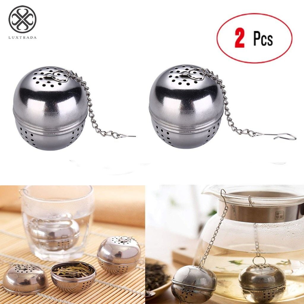 DRWhem 2Pcs Tea Ball for Loose Tea Stainless Steel Tea Strainer with Coffee Tea Scoop Clip Retractable Premium Tea Ball Infuser Tea Filter for Spices Seasonings