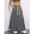 thumbnail image 4 of Women'S Casual Elastic High Waist A Line Long Maxi Flare Denim Skirt Gray M, 4 of 9