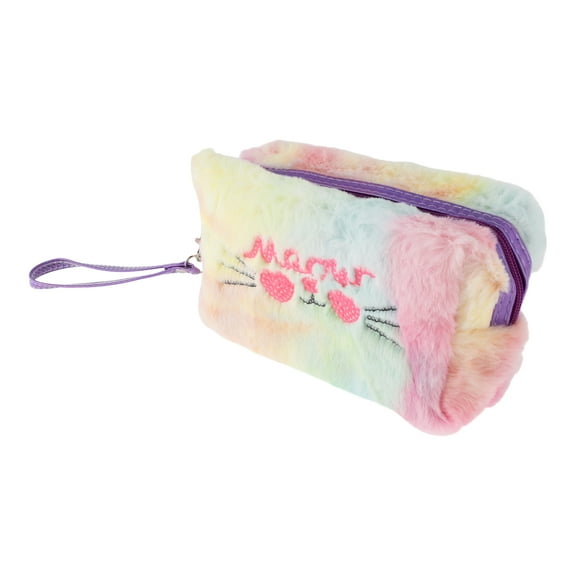 1 Pc Women Sequined Plush Cat Makeup Bag for Travel Vacation Camping Pink Yellow Plush