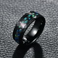 thumbnail image 2 of 8mm Hammer Pattern Electric Black Tungsten Carbide Ring Inlaid Black Sand Bottom Green Crushed Opal, 2 of 5