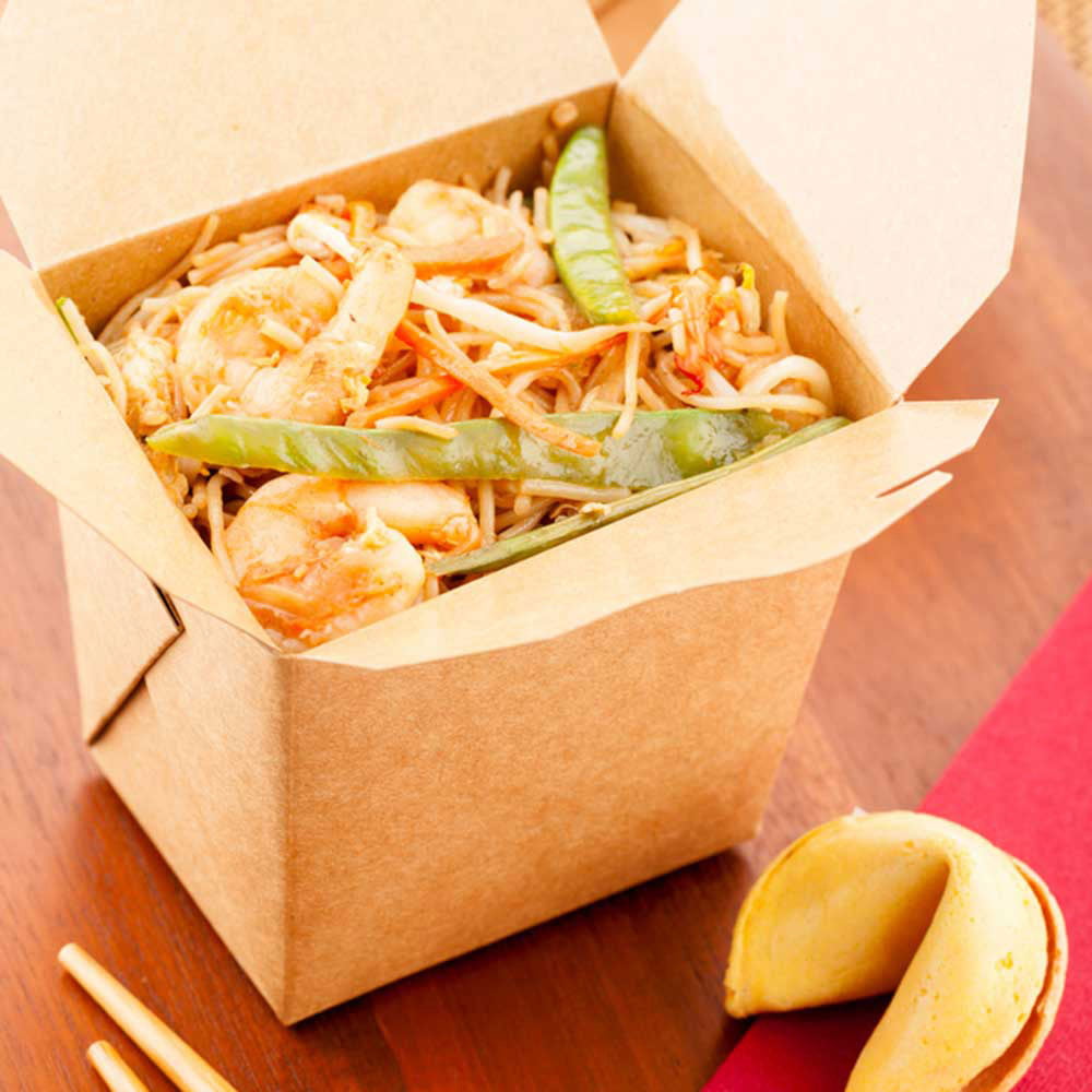 Restaurantware 3 1/2 x 3 x 3 1/4-50 count box Bio Tek 16 oz Square Newsprint Paper Noodle Take Out Container 
