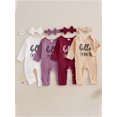 thumbnail image 3 of Spewahor Infant Baby Girl Fall Romper Letter Print Ribbed Long Sleeves Round Neck Full Length Jumpsuit with Headband, 3 of 9