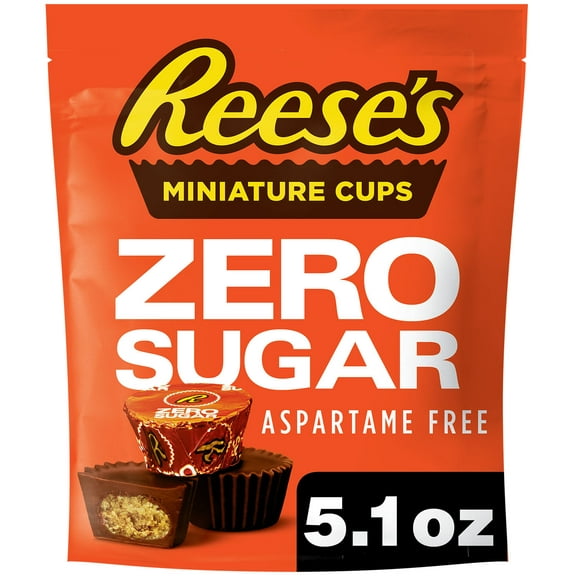 Reese's Zero Sugar Miniatures Chocolate Peanut Butter Cups Candy, Bag 5.1 oz