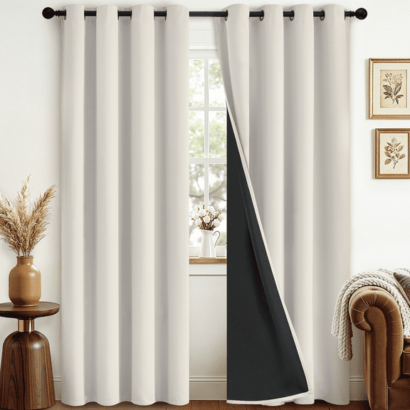 JIANCOL Cream Blackout Curtains 84 Inches Length for Bedroom Room Darkening Thermal Insulated Total Light Blocking Window Drapes with Black Backing 52Wx84L 2 Panels for Living Room