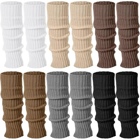 WQBLQH 6 Pairs Kawaii Leg Warmers Japanese Stle Knitted Loose Socks Leg Warmers for Girls Women Lolita Costume School Maillard Color