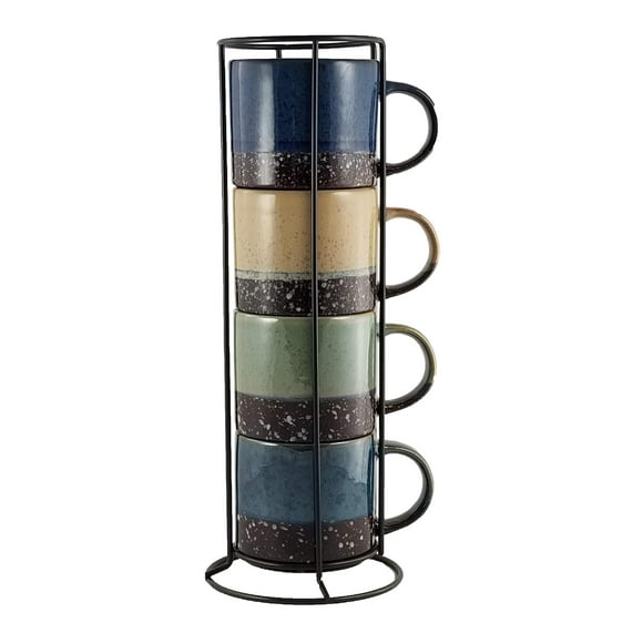Marcelle , Juego de Tazas de Café de Cerámica Apilables de 4 Piezas de 14 oz