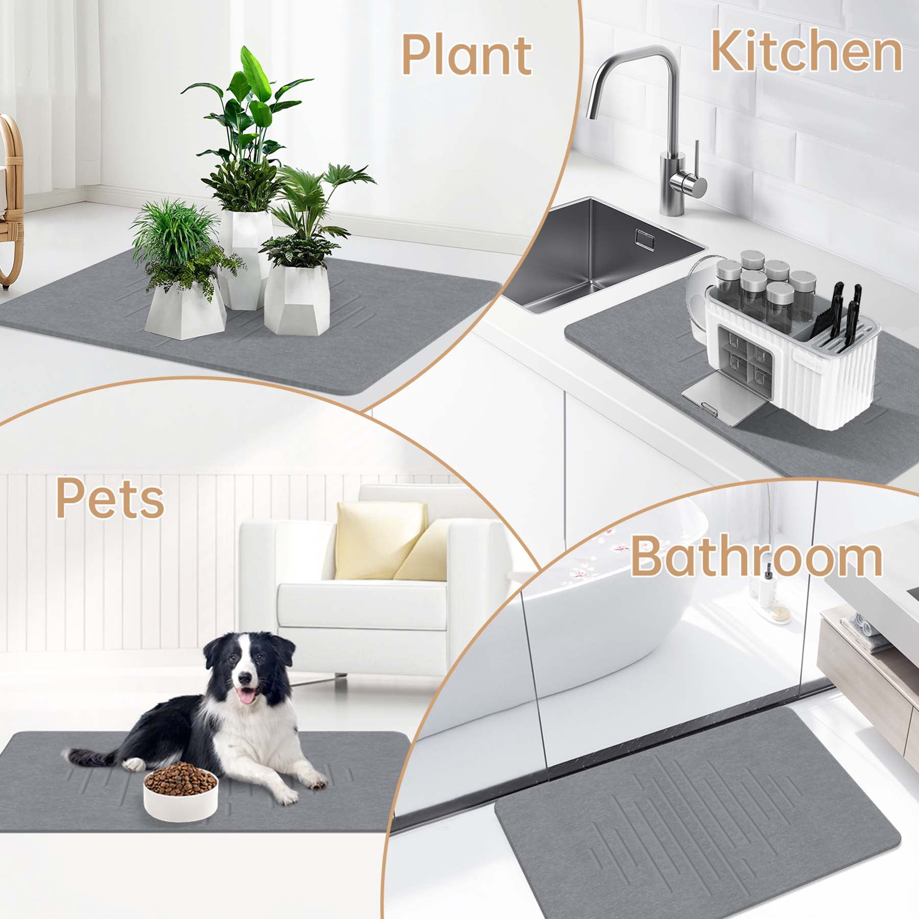 2 Pack Stone Bath Mat,31.5x19.7Inches Non-slip Diatomaceous Earth Shower Mat Quick Drying Super Absorbent, Easy to Clean