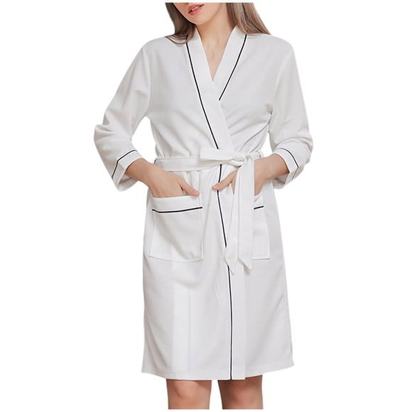 Penkiiy Women's Soft Summer Dressing Gown Floral Fruit Print Plush Shawl Collar Bathrobe Warm Lounge Robe with Belt XL White