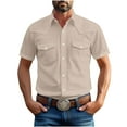 thumbnail image 2 of Mineart Mens Vintage Solid Color Shirts Button Down Short Sleeve Shirt Regular Fit Button Up Work Shirts with Two Pockets, 2 of 6