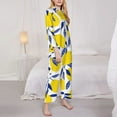 thumbnail image 4 of Kll Tropical Lemon Print Women'S Long Sleeve Pajamas With Pants Sleepwear Loungewear 2 Set-Xx-Large, 4 of 9