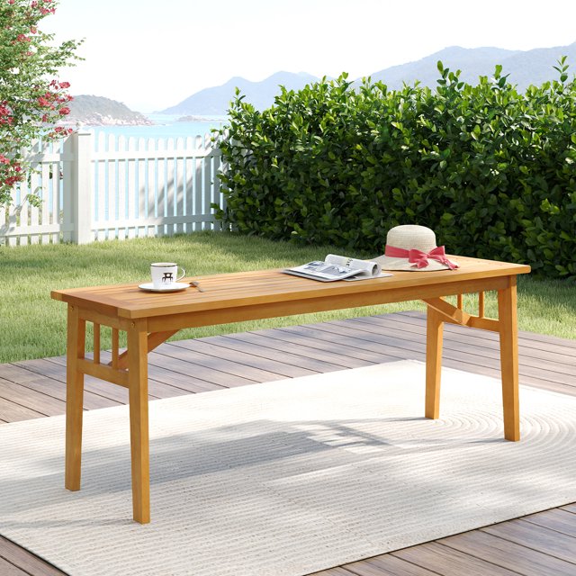 Gymax Acacia Wood Outdoor Bench 48'' Long Backless Wooden Picnic Bench w/ Slatted Seat