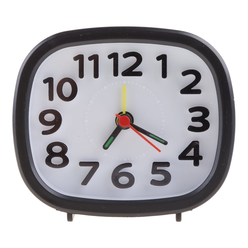 Square Round Small Alarm Clock Snooze Silent Sweeping Wake Up Table