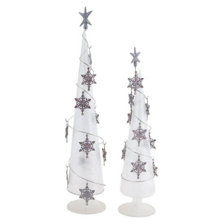 Set of 2 Clear Frosted Glass Table Top Christmas Trees with Snowflake