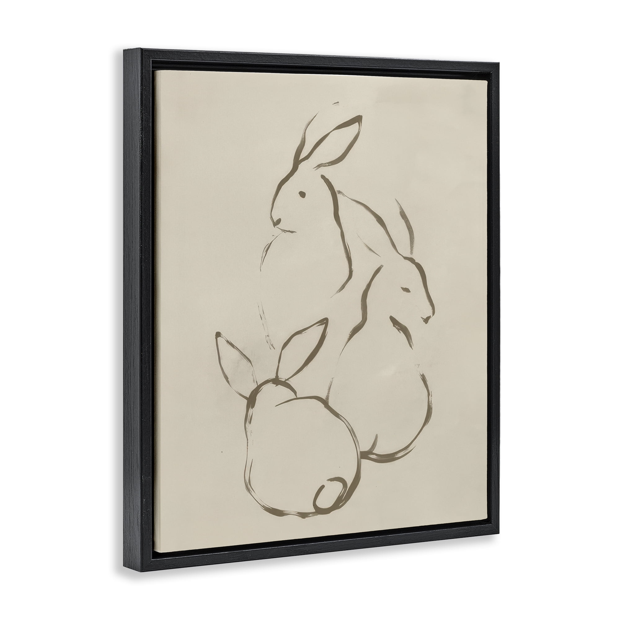 Stupell Industries Earthtone Rabbit Sketch Animals Drawing Black Floater Framed Canvas Art Print Wall Art, 17 x 21