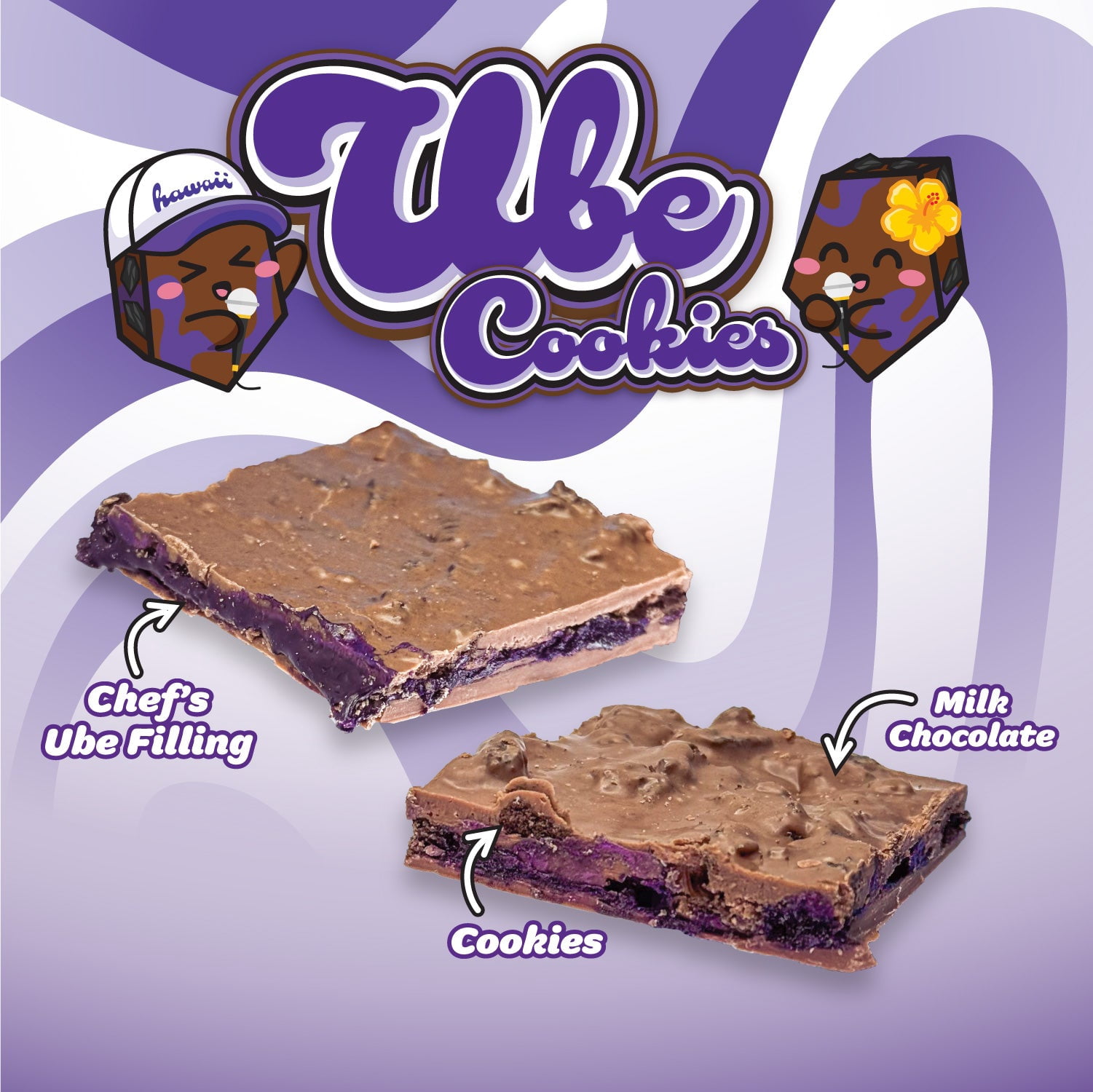 NOMS Ube Cookie Chocolate Bark, Ube Filling and Cookies Hawaii Candy, 5 oz, Resealable Bag